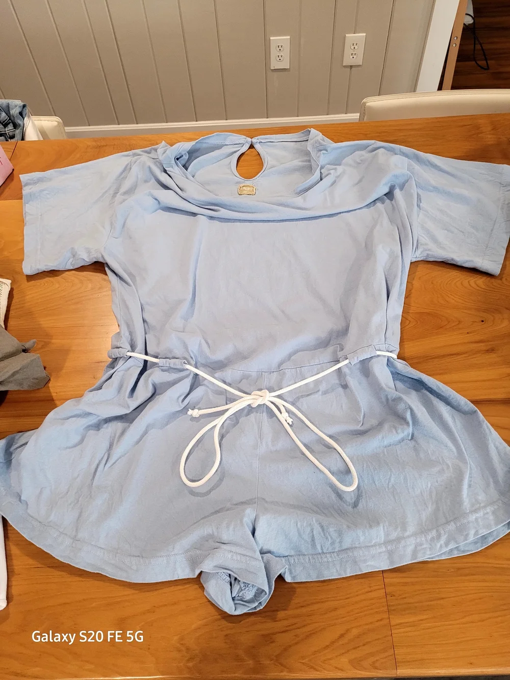 Free People Light Blue Short Sleeve Drawstring Romper